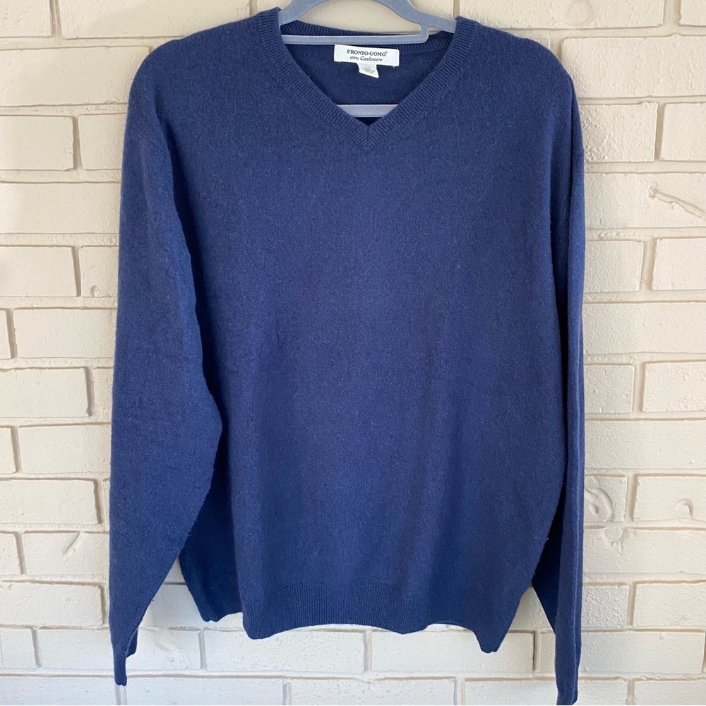 PRONTO UOMO Men's 100% Cashmere V-Neck Pullover Sweater Size XL Preppy Classic